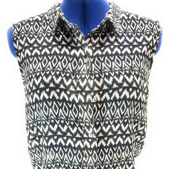 H&M Sheer SleevelessTop Sz12 Patterned White/Black - Picture 3 of 8